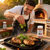 Cattleman's Grill Italiano Seasoning 283g — in-use shot finishing grilled Italian chicken