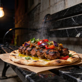 Chuck Hughes Mild Eggplant Relish 375ml eggplant relish — charred lamb kofta on flatbread topped with eggplant relish