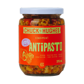 Chuck Hughes Spicy Antipasto 375ml antipasto condiment — front of jar on transparent background