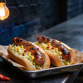 Chuck Hughes Spicy Mustard Coleslaw 375ml mustard slaw relish — chargrilled bratwurst hot dogs loaded with spicy mustard coleslaw