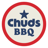 Chuds BBQ barbecue brand logo, red ring roundel with star, navy on transparent background
