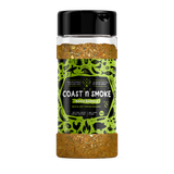Coast n Smoke Bahia Barrels rub 150g, front of shaker on transparent background