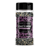 Coast n Smoke Bancoora Bagel seasoning 180g, front of shaker on transparent background