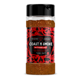 Coast n Smoke Bells Double Shot rub 170g, front of shaker on transparent background