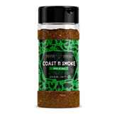 Coast n Smoke Drop-In Jerk rub 170g, front of shaker on transparent background