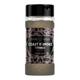 Coast n Smoke T-Rub umami seasoning 150g, front of shaker on transparent background
