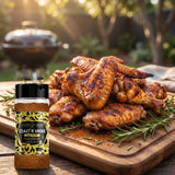 Coast n Smoke Winki-POP Dust — pile of grilled chicken wings with crisp golden skin dusted in the seasoning