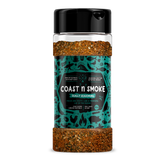Coast n Smoke Zeally seasoning 170g, front of shaker on transparent background