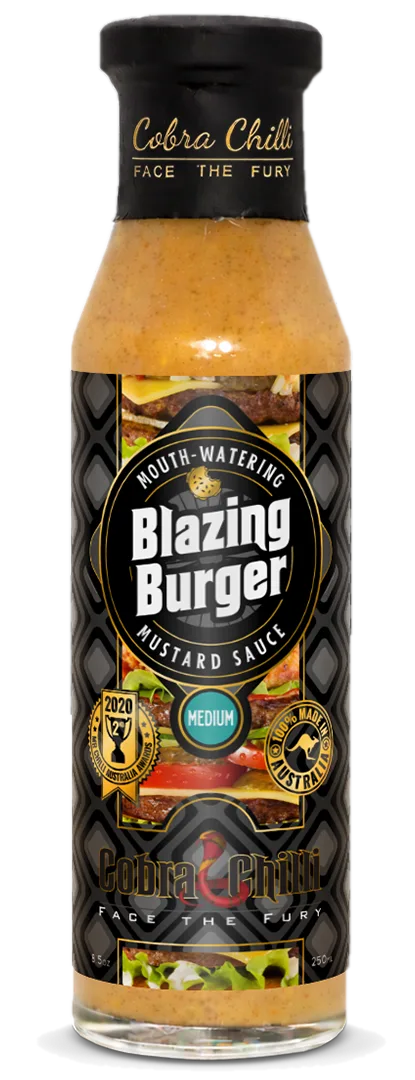 Cobra Chilli Blazing Burger Sauce Medium 250ml Condiment — transparent front cutout of the bottle