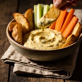 Smokes Seasoning Cowboy Butter Ranch used as a buttermilk dip with potato wedges and veggies