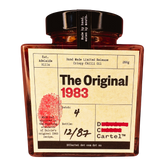 DC Cartel The Original 1983 crispy chilli oil 268g, front of jar on transparent background