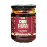 El Chori Hot Jalapeño Chimichurri 228g jar — hot Argentinian chimichurri, front of jar on transparent background