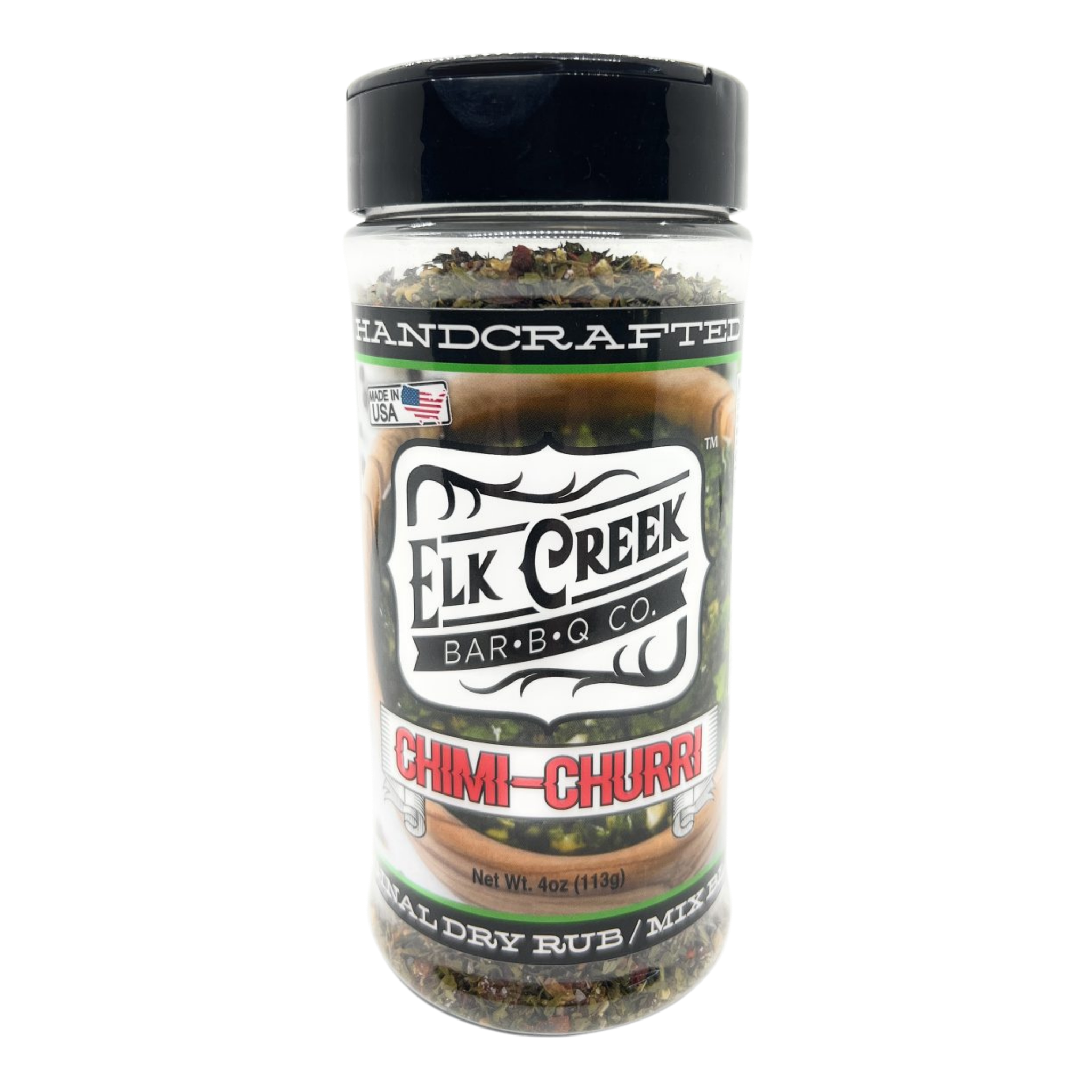 Elk Creek Chimi-Churri Dressing Mix & Rub seasoning, front of pack on transparent background