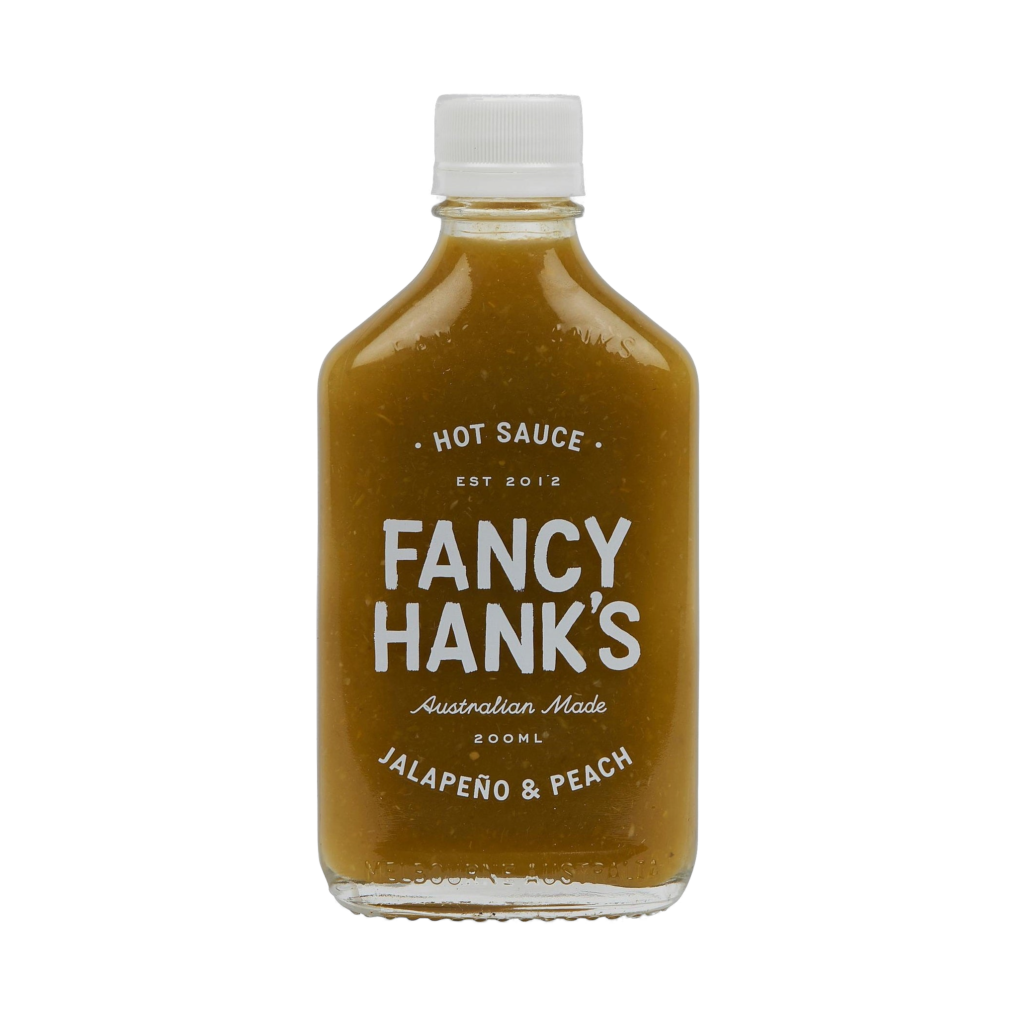 Fancy Hank's Jalapeno & Peach Hot Sauce 200ml bottle - medium Australian hot sauce