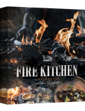 Fire Kitchen by Adam Roberts hardback cookbook — front cover with flames, scallops and steak