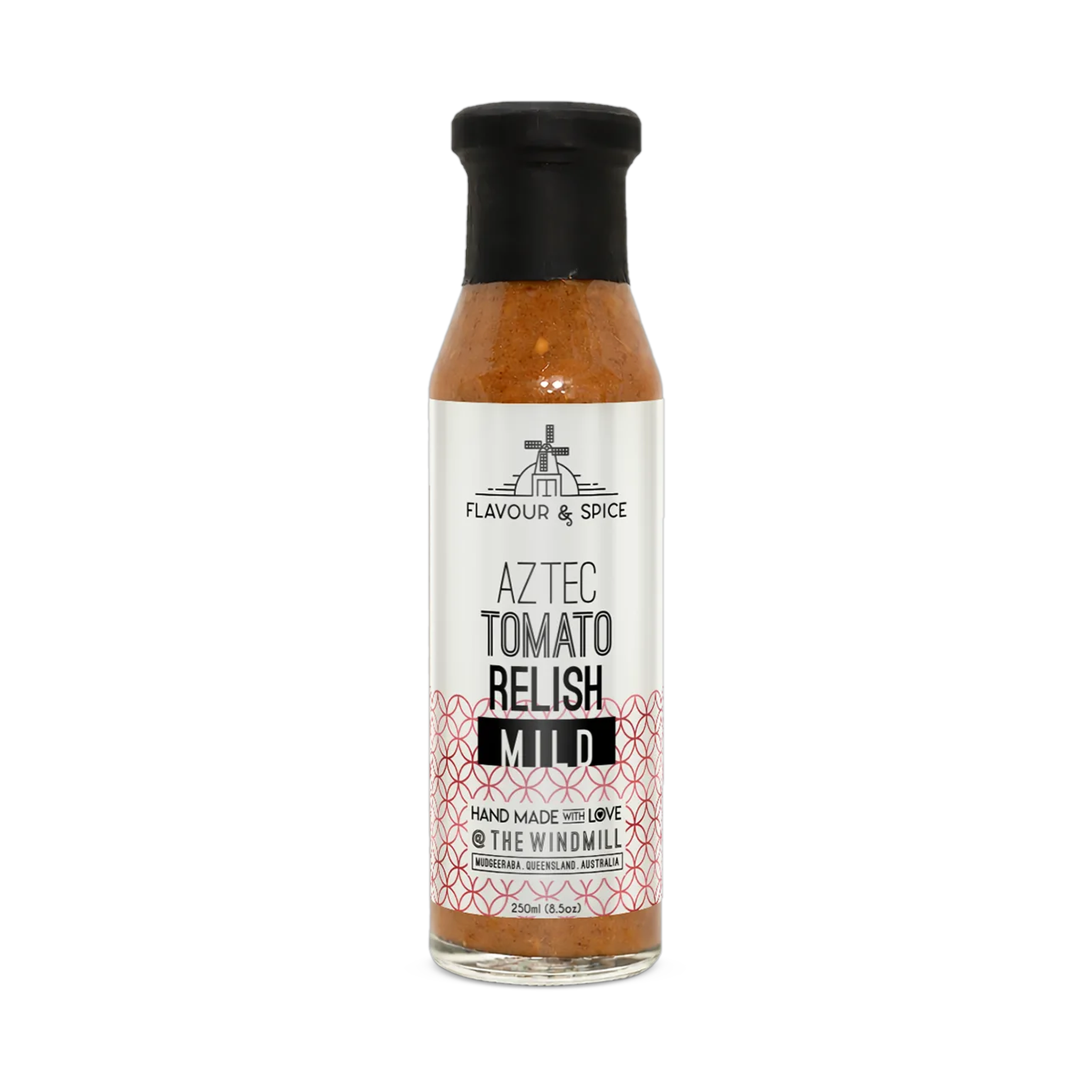 Flavour & Spice Aztec Tomato Relish 250ml sun-dried tomato relish — front of bottle on transparent background