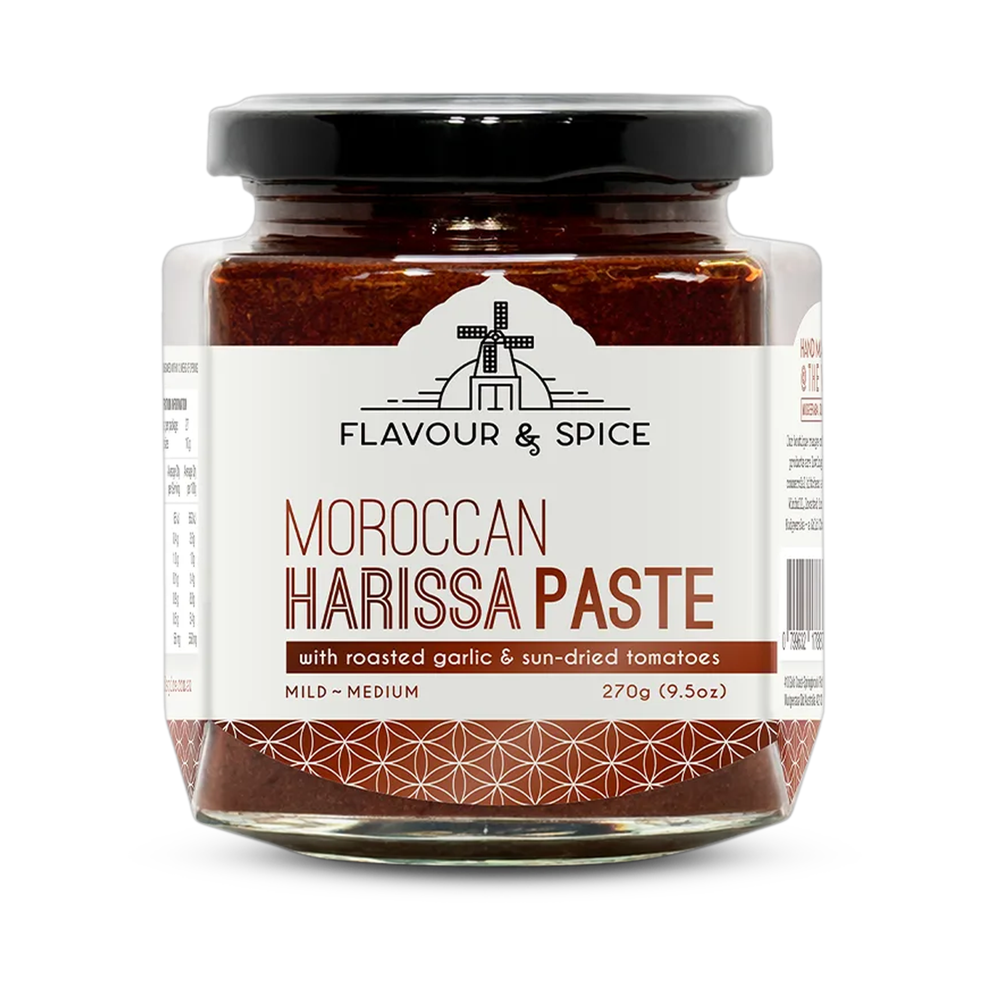 Flavour & Spice Moroccan Harissa Paste 270g North African chilli paste — front of jar on transparent background