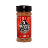 Four Monkeys BBQ Beef Rub 280g barbecue rub — front of shaker on transparent background