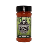 Four Monkeys BBQ Pork Rub 240g barbecue rub — front of shaker on transparent background
