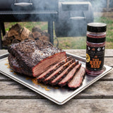 Four Saucemen The Beef Rub - sliced smoked beef brisket with dark bark and smoke ring