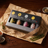 Four Saucemen The Barbecue Gift Box - open gift box of four rubs styled as a present