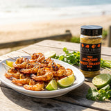 Four Saucemen Jalapeno and Sweet Orange Rub - char-grilled prawn skewers with lime