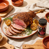 Four Saucemen The Lamb Rub - spiced roast leg of lamb sliced pink with charred lemon