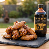 Four Saucemen Manuka Hot Honey Rib Glaze - honey-golden glazed chicken wings