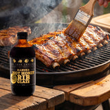 Four Saucemen Manuka Hot Honey Rib Glaze - pork ribs brushed with sticky honey glaze on the grill