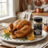 Four Saucemen The White Rub - whole roast chicken with golden seasoned skin