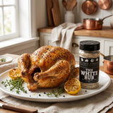 Four Saucemen The White Rub - whole roast chicken with golden seasoned skin