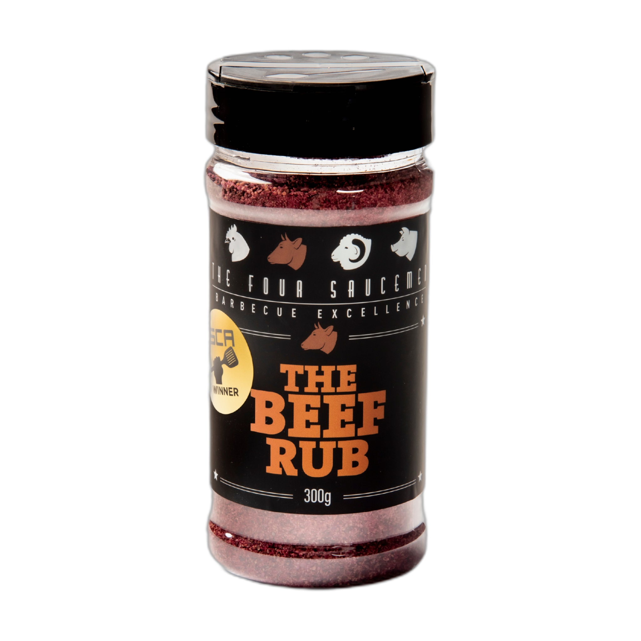 Four Saucemen The Beef Rub 300g BBQ rub, front of shaker