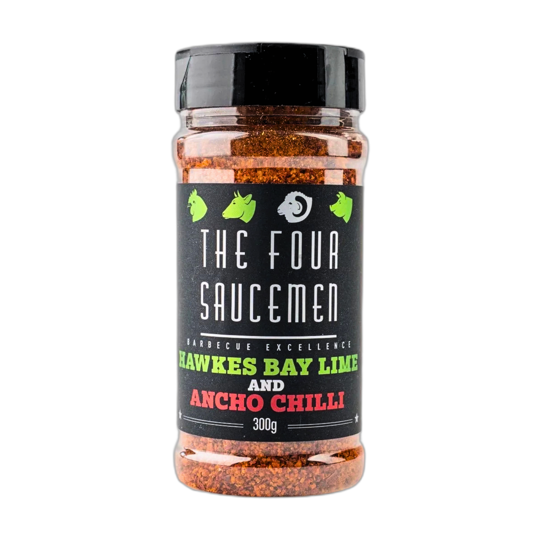 Four Saucemen Hawkes Bay Lime and Ancho Chilli Rub 300g, front of jar
