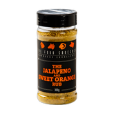 Four Saucemen Jalapeno and Sweet Orange Rub 300g, front of shaker