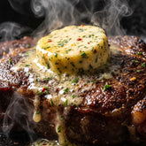 Hardcore Carnivore Cowboy Butter Mix — herb compound butter melting over a hot steak