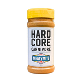Hardcore Carnivore MeatyMite All-Purpose Rub 280g — front of shaker on transparent background