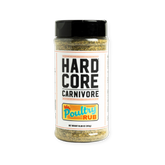 Hardcore Carnivore Poultry Rub 335g shaker, front of pack on transparent background