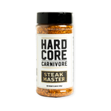 Hardcore Carnivore Steak Master Seasoning 391g shaker, front of pack on transparent background
