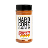 Hardcore Carnivore Sweet BBQ rub 347g shaker, front of pack on transparent background