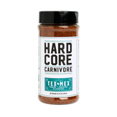 Hardcore Carnivore Tex Mex seasoning 305g shaker, front of pack on transparent background