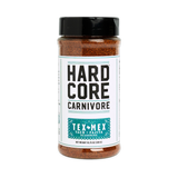 Hardcore Carnivore Tex Mex seasoning 305g shaker, front of pack on transparent background
