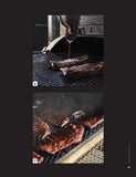 Horn Barbecue by Matt Horn hardback cookbook — page of Matt Horn loading ribs into his smoker