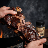 Rum and Que Blackout beef rub 220g — smoked beef short ribs pulled apart with a dark glossy bark
