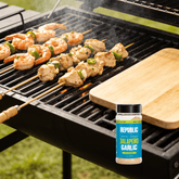 Republic Jalapeno Garlic gluten-free BBQ rub - action lifestyle shot