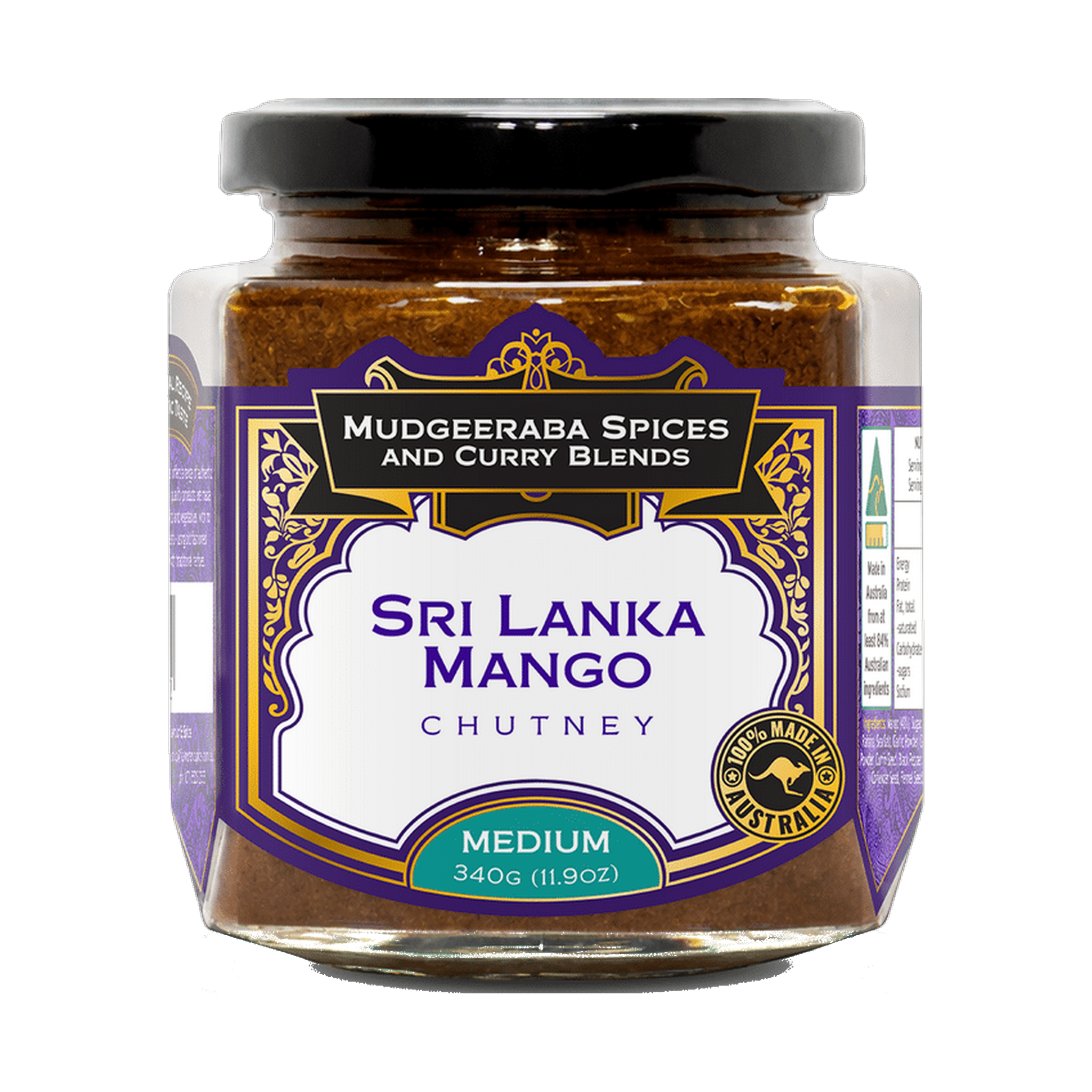Mudgeeraba Spices Sri Lanka Mango Chutney Medium 340g jar front