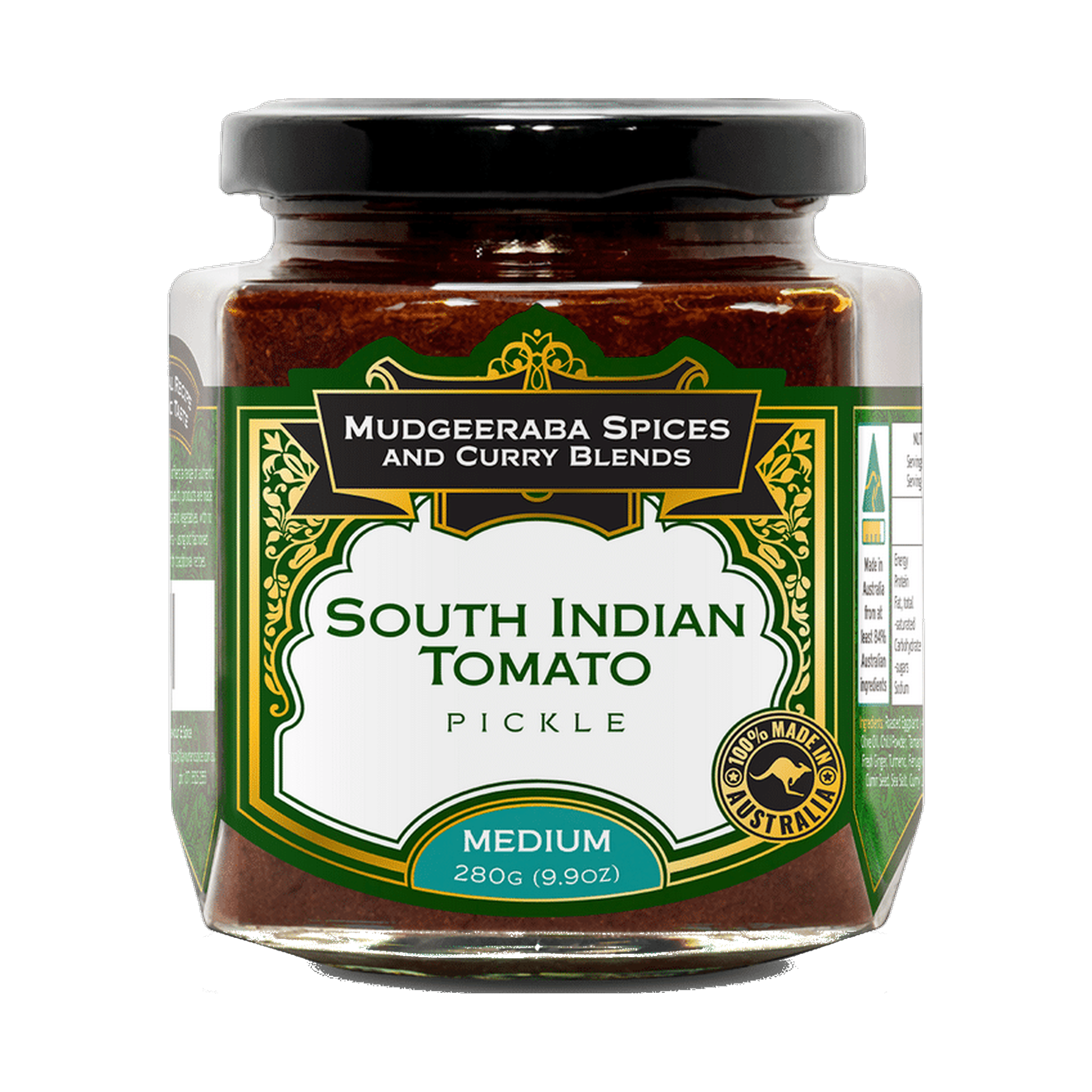 Mudgeeraba Spices South Indian Tomato Pickle Medium 300g jar front