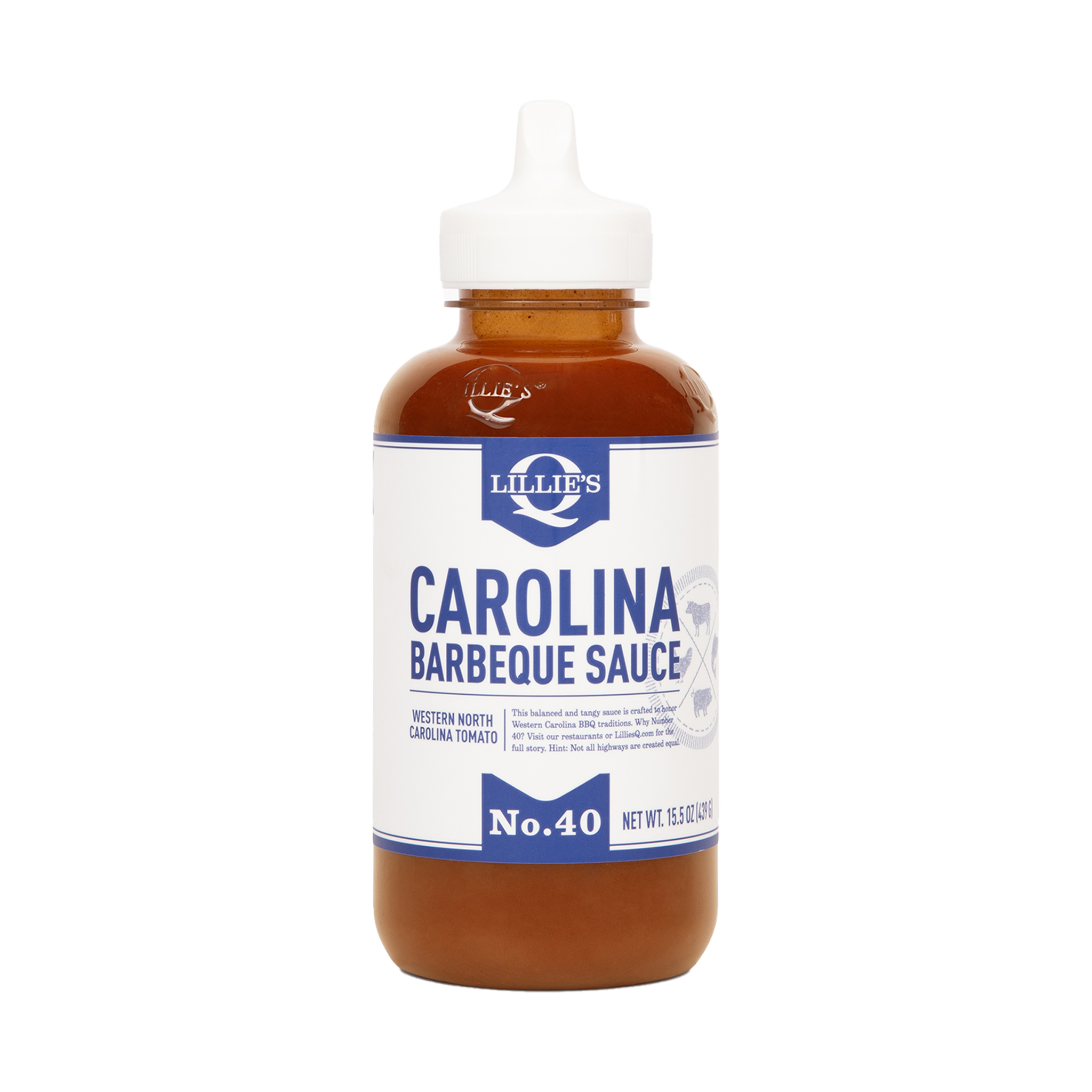 Lillie's Q Carolina Barbeque Sauce 380ml vinegar BBQ sauce — front of squeeze bottle on transparent background