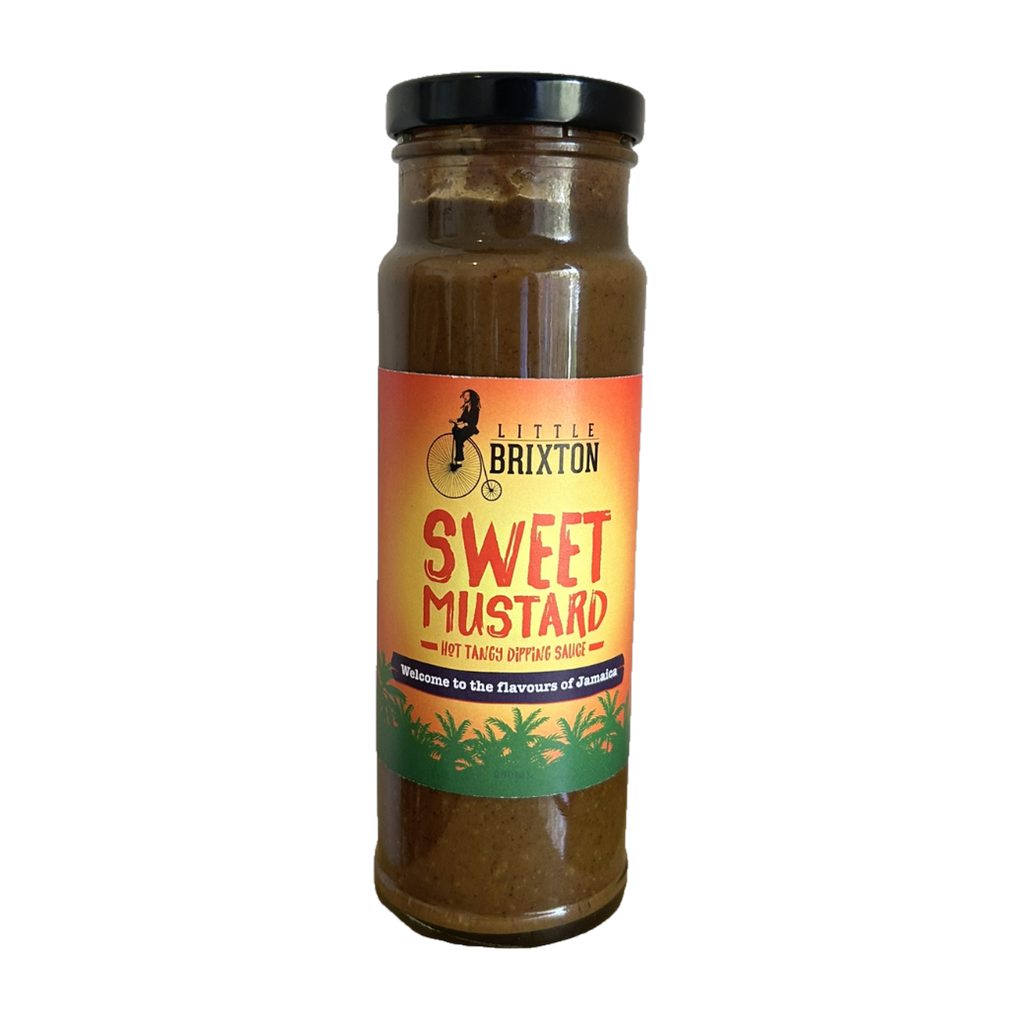 Little Brixton Sweet Mustard, front of bottle on transparent background
