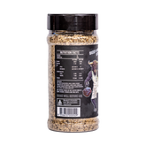 Low n Slow Basics Beef Bounce beef rub 300g, left side of shaker, transparent background