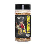 Low n Slow Basics Chilli Citrus Charge chicken and pork rub 300g, front of shaker on transparent background
